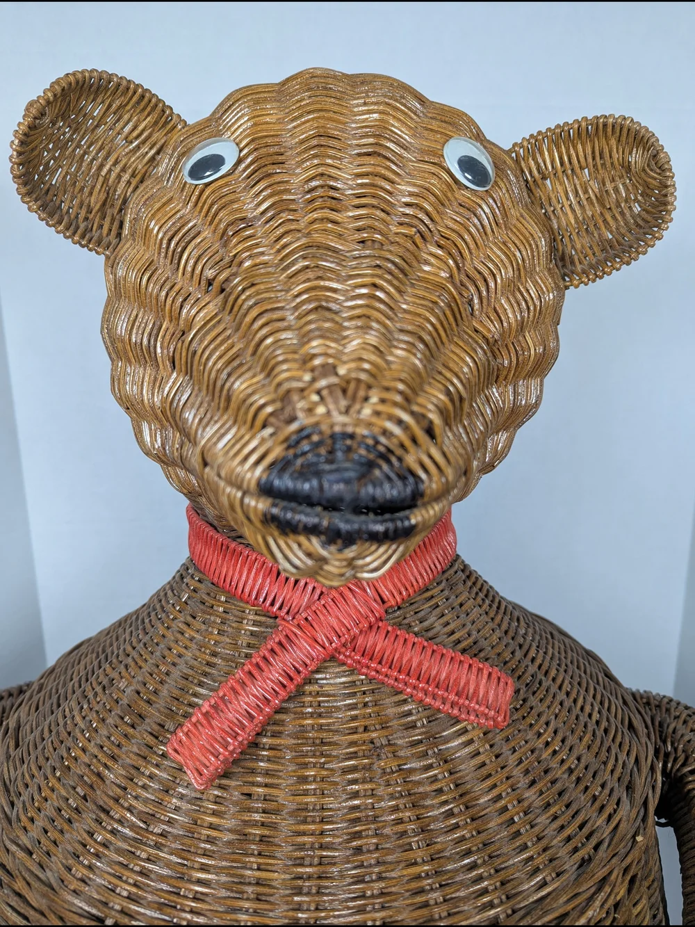 Vintage MCM Whimsical Wicker Bear Laundry Toy Hamper Storage